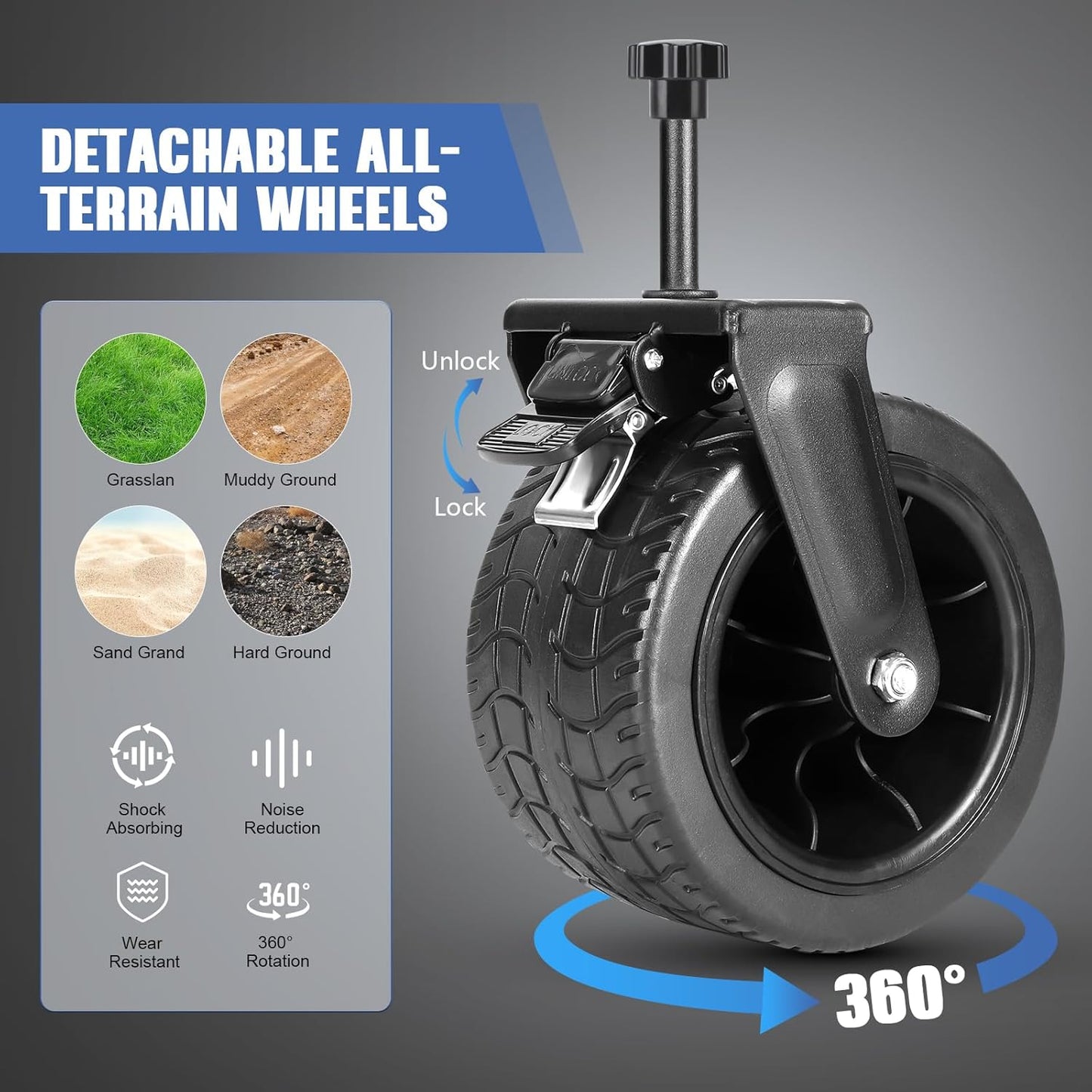 Q Transport Folding Wagon w/Brakes 350lb AT Wheels for Beach Camping