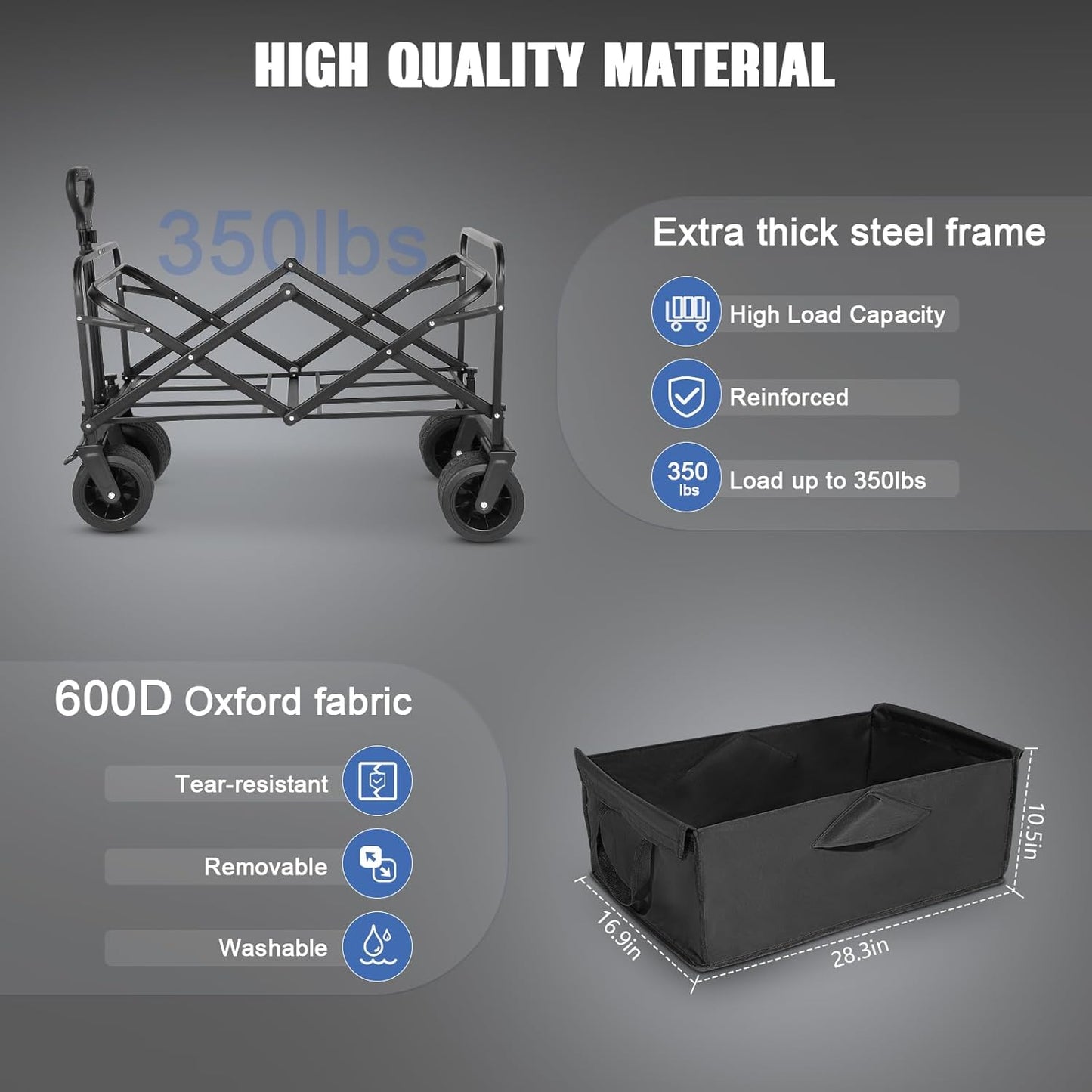 Q Transport Folding Wagon w/Brakes 350lb AT Wheels for Beach Camping