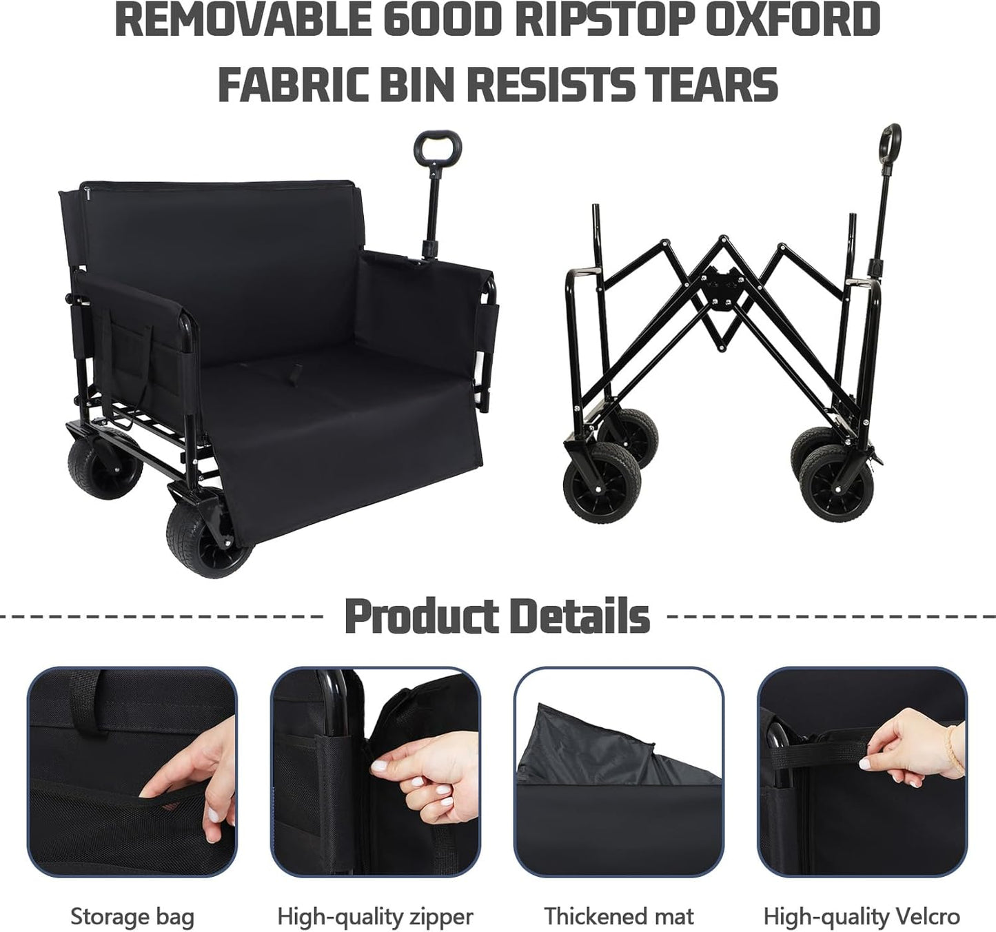 Q Transport 3-in-1 Folding Wagon Cart 500lb Bench Seat All-Terrain High Strength Series