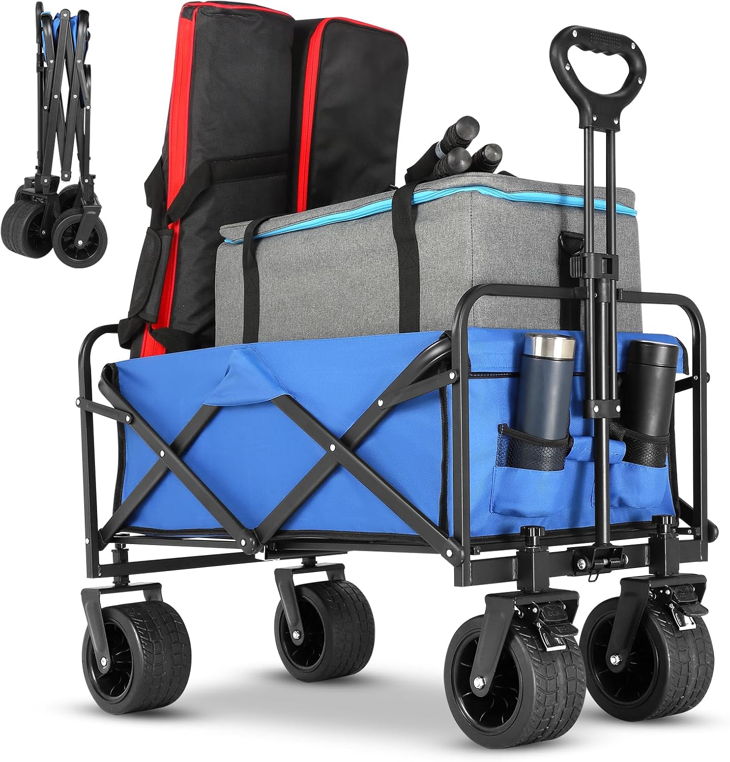 Q Transport Folding Wagon w/Brakes 350lb AT Wheels for Beach Camping