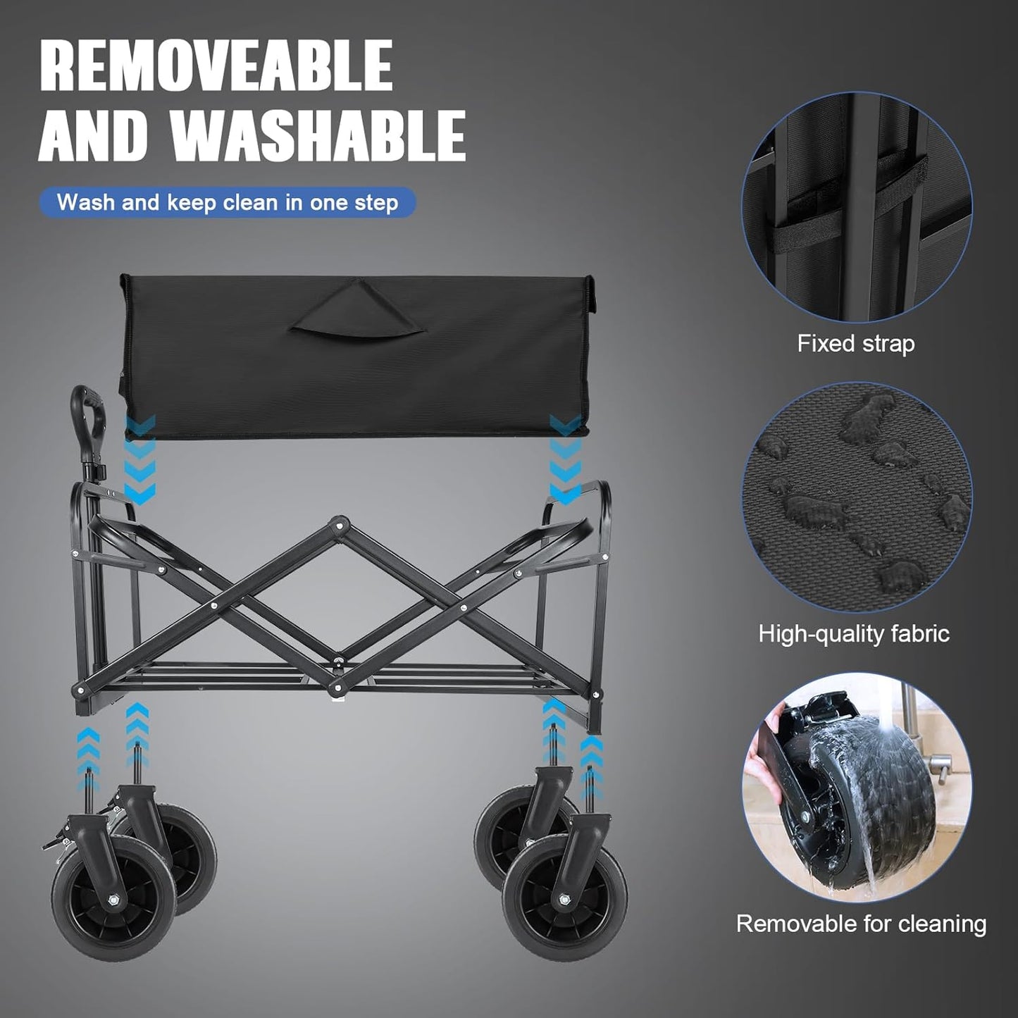 Q Transport Folding Wagon w/Brakes 350lb AT Wheels for Beach Camping