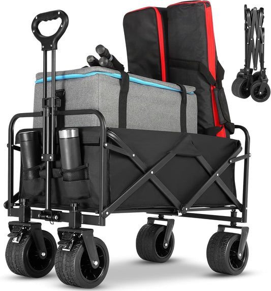 Q Transport Folding Wagon w/Brakes 350lb AT Wheels for Beach Camping